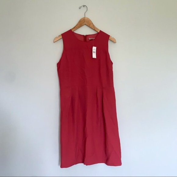 Ann Taylor Loft  Dress Size 6 US Coral Red High Scoop Neckline‎ Pleating NWT - Picture 2 of 9